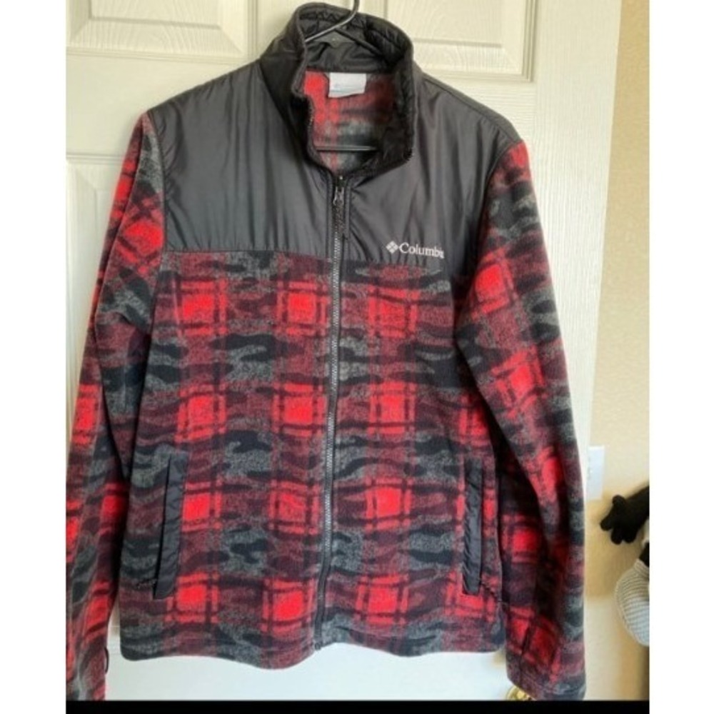 Columbia‎ Fleece Jacket Plaid Full Zip Black Red Gray Womens Size S